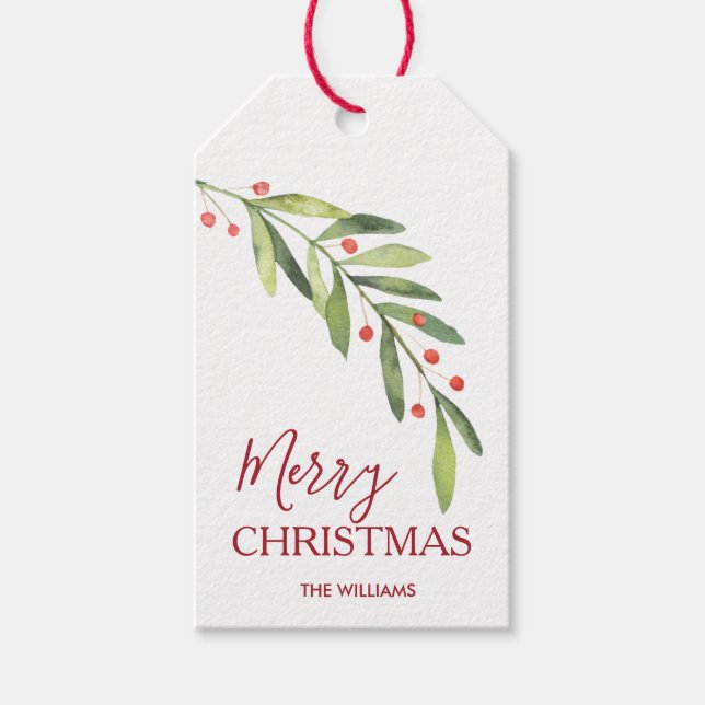 Étiquettes-cadeau Joyeux Noël chic avec houx et baies (Devant)