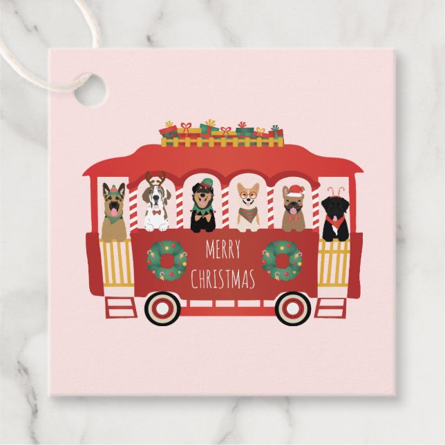 Étiquettes Cadeau Joyeux Noël Chiens de vacances Trolly (Devant)