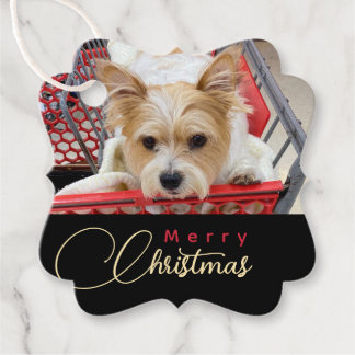 Étiquettes Cadeau Joyeux Noël Chiot Photo Panier Favor Ta
