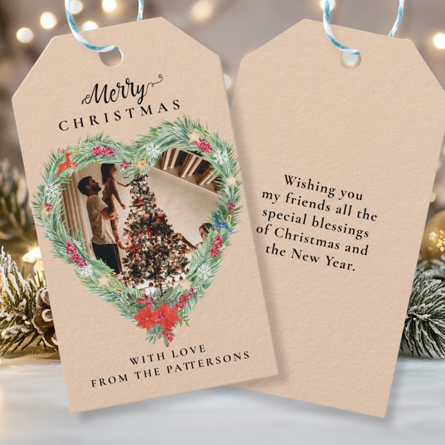 Étiquettes-cadeau Joyeux Noël" coeur photo spécifique du client (Merry Christmas" customer specific photo heart Gift Tags)