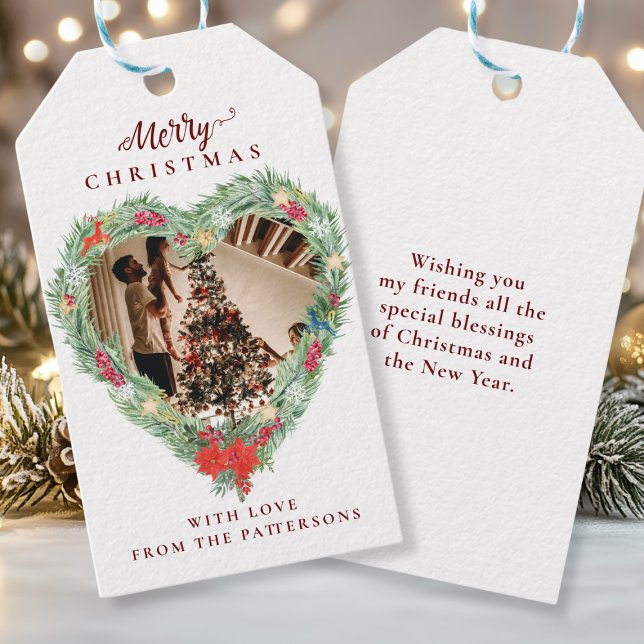 Étiquettes-cadeau Joyeux Noël" coeur photo spécifique du client (Merry Christmas" customer specific photo heart Gift Tags)