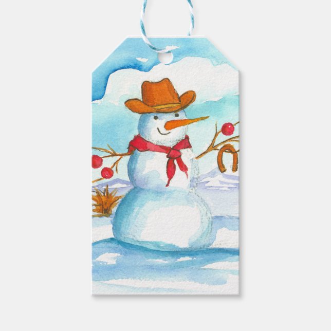 Étiquettes-cadeau Joyeux Noël Cowboy Snowman (Devant)