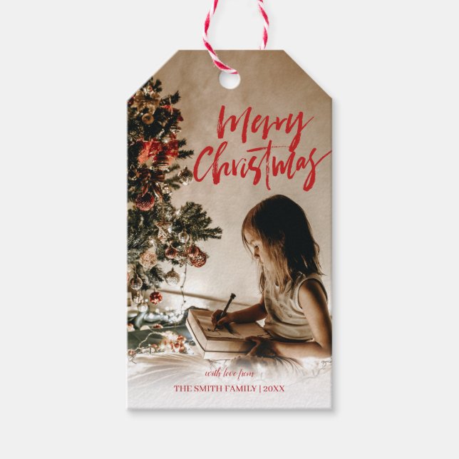 Étiquettes-cadeau Joyeux Noël customisé | Ajouter votre cadeau photo (Devant)