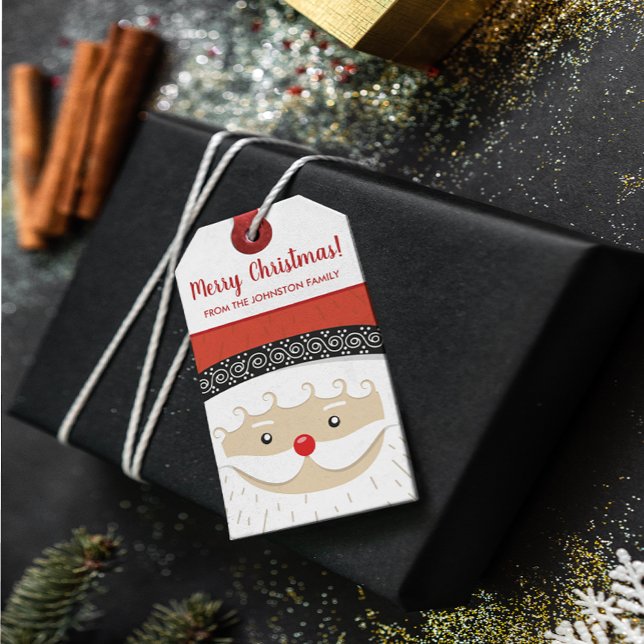 Étiquettes-cadeau Joyeux Noël Cute Père Noël Nom de famille (Créateur téléchargé)
