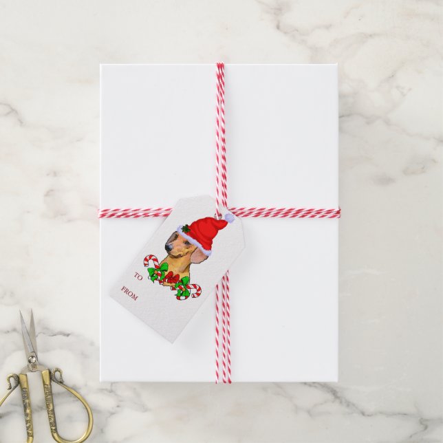 Étiquettes-cadeau Joyeux Noël Dachshund (Avec de la ficelle)