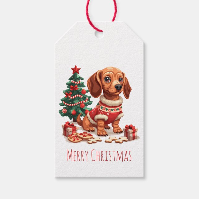 Étiquettes-cadeau Joyeux Noël Dachshund Chien de vacances Cookies (Devant)