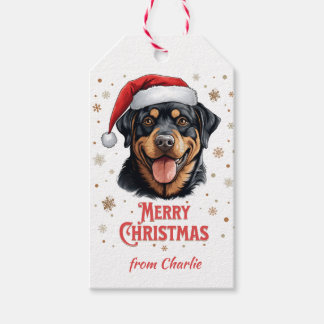 Étiquettes-cadeau Joyeux Noël de chien Rottweiler personnalisé