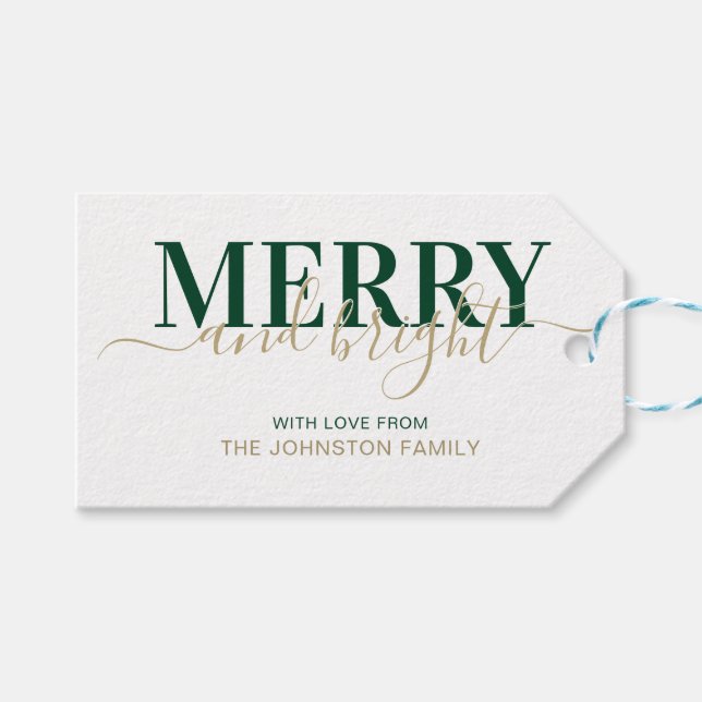 Étiquettes-cadeau Joyeux Noël de la typographie verte (Devant (Horizontal))