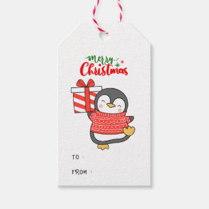 Étiquettes-cadeau Joyeux Noël de Pingouin mignon
