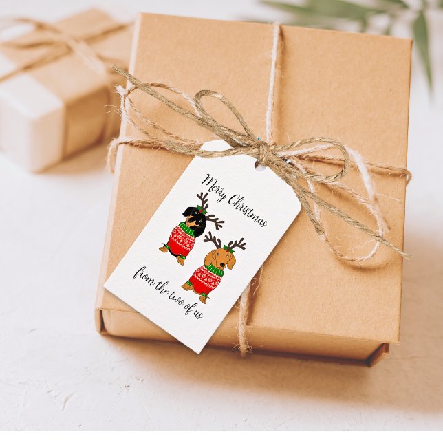 Étiquettes-cadeau Joyeux Noël Deux Dachshunds Jumelés (Créateur téléchargé)