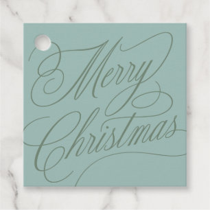 Étiquettes Cadeau Joyeux Noël écriture rétro bleu vert