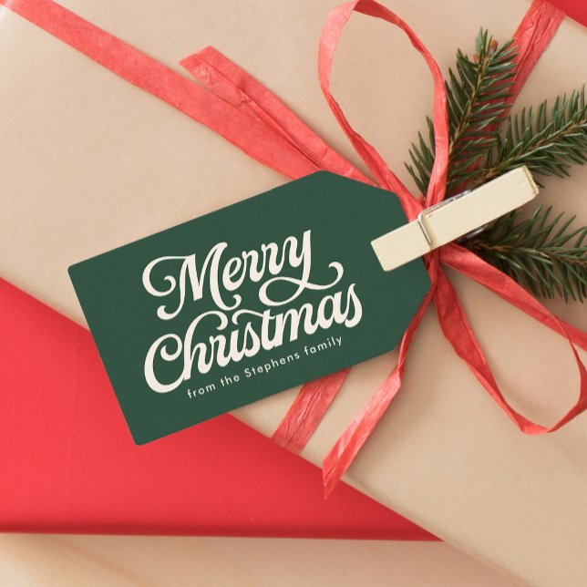 Étiquettes-cadeau Joyeux Noël écriture rétro verte pour les fêtes (Créateur téléchargé)