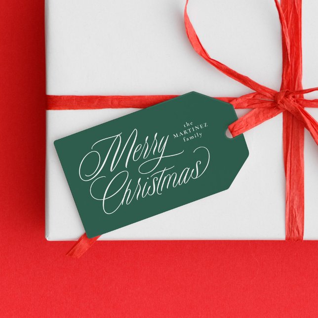 Étiquettes-cadeau Joyeux Noël élégant écriture verte de fêtes (Créateur téléchargé)