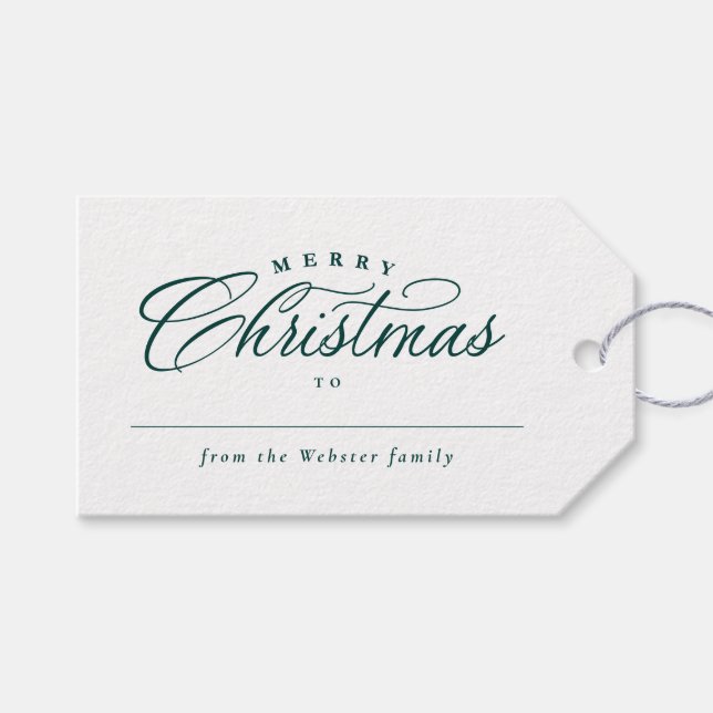 Étiquettes-cadeau Joyeux Noël élégant script vert vacances plaid (Devant (Horizontal))