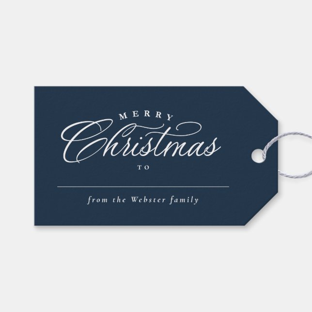 Étiquettes-cadeau Joyeux Noël élégant vacances marine plaid (Devant (Horizontal))