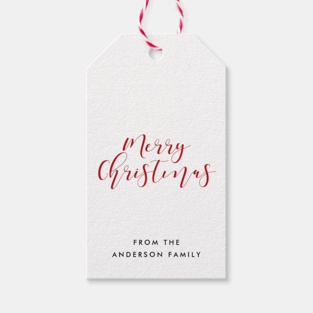 Étiquettes-cadeau Joyeux Noël élégante calligraphie rouge (Devant)