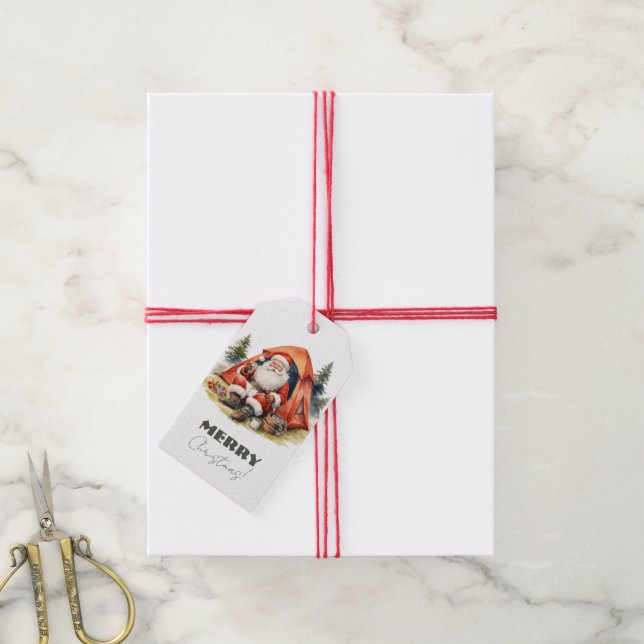 Étiquettes-cadeau Joyeux Noël Extérieur Tenting Santa Claus (Avec de la ficelle)