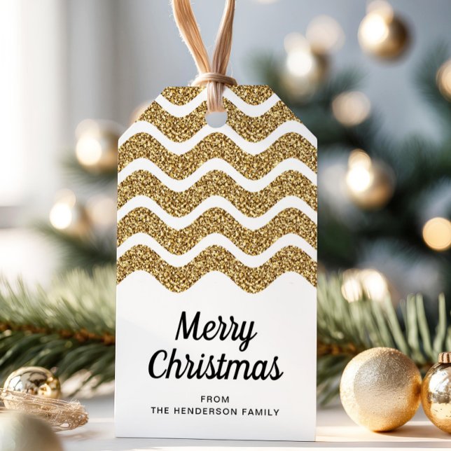 Étiquettes-cadeau Joyeux Noël Faux Gold Parties scintillant Blanc (Merry Christmas Faux Gold Glitter White Gift Tags)