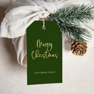 Étiquettes-cadeau Joyeux Noël Faux Gold sur Green Décontracté Scri