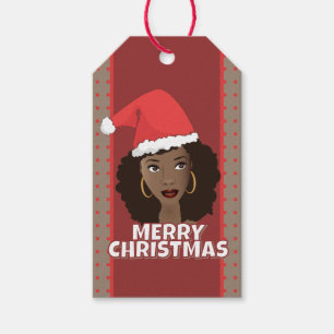 Étiquettes-cadeau Joyeux Noël, Femme noire Santa Hat