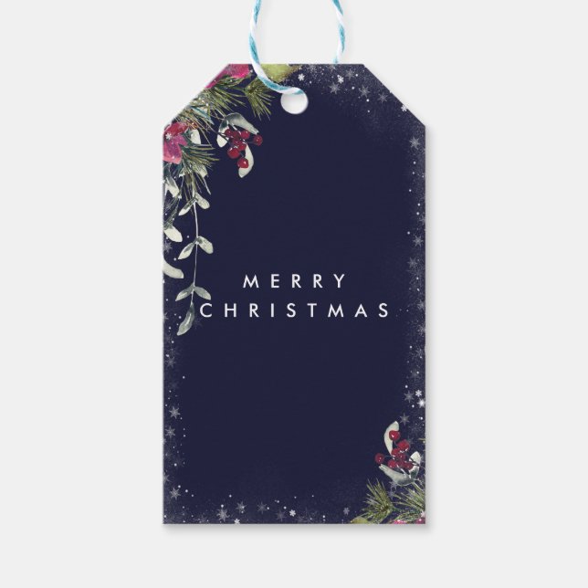Étiquettes-cadeau Joyeux Noël Fête florale parties scintillant étiqu (Devant)