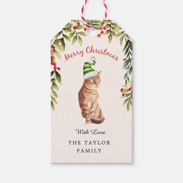 Étiquettes-cadeau Joyeux Noël Feuille verte Baies rouges Amoureux de (Devant)