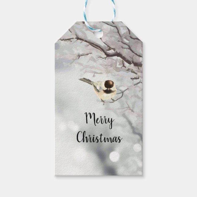 Étiquettes-cadeau Joyeux Noël Frost Nature des oiseaux (Devant)
