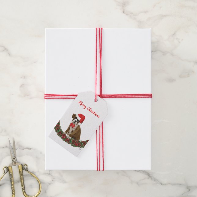 Étiquettes-cadeau Joyeux Noël Funny Chien Whimsical Tree Rouge (Avec de la ficelle)