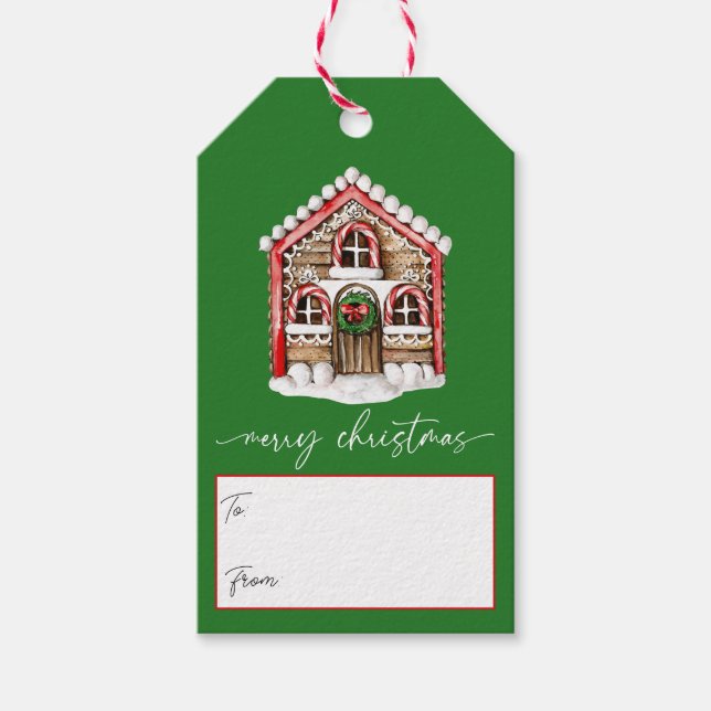 Étiquettes-cadeau Joyeux Noël Gingerbread Maison cadeau de Noël (Devant)