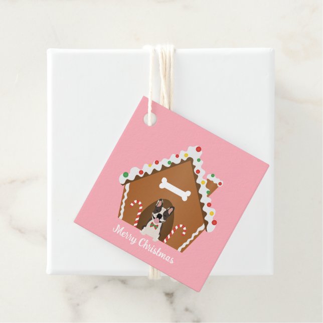 Étiquettes Cadeau Joyeux Noël Gingerbread Maison de chien (En situation)
