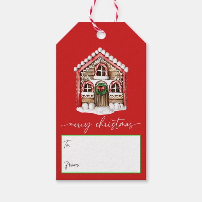 Étiquettes-cadeau Joyeux Noël Gingerbread Maison de vacances (Devant)