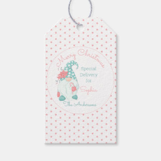 Étiquettes-cadeau Joyeux Noël Gnome Personnalisé au Nom Pastel Migno