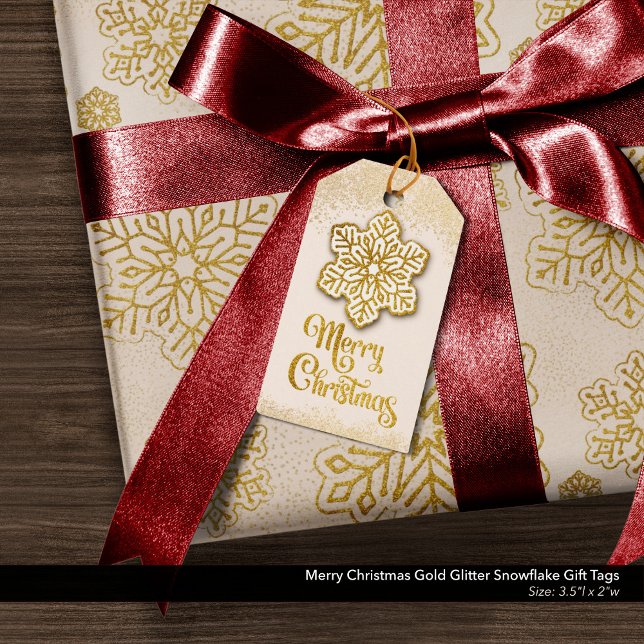 Étiquettes-cadeau Joyeux Noël Gold Parties scintillant Flocon de nei (Merry Christmas Gift Tags with Gold Glitter Snowflakes)