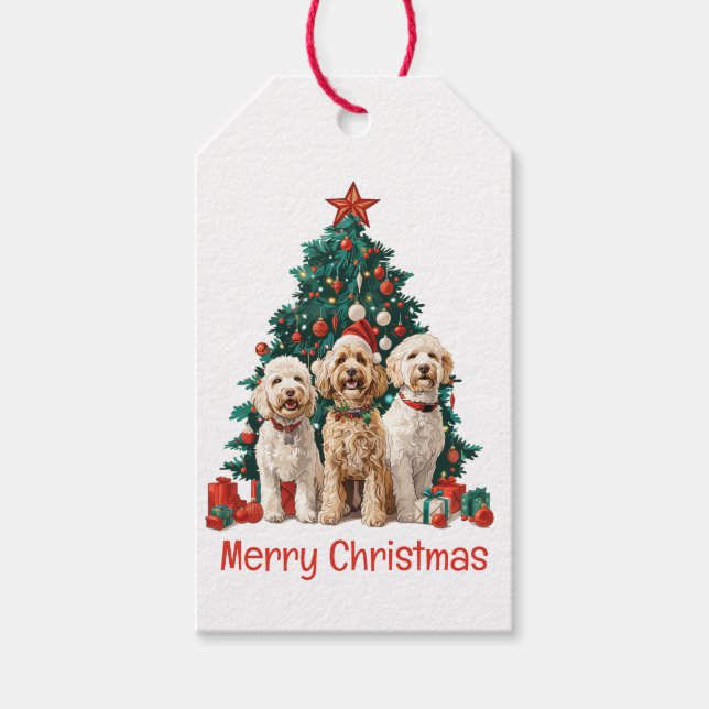 Étiquettes-cadeau Joyeux Noël Goldendoodle Chiens (Devant)