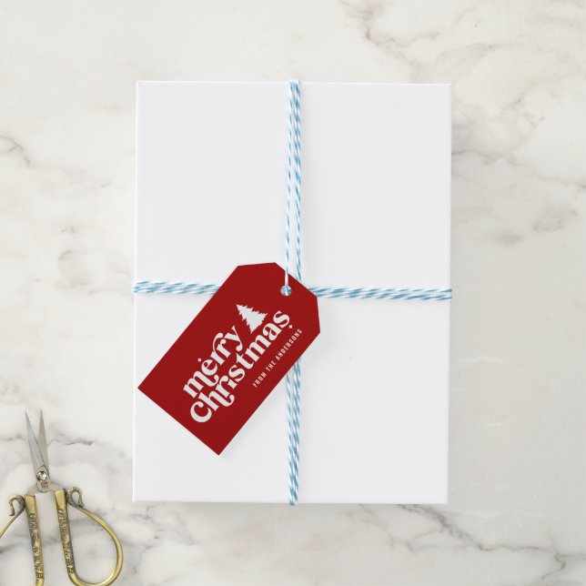 Étiquettes-cadeau Joyeux Noël graphique rétro fêtes de police (With Twine)