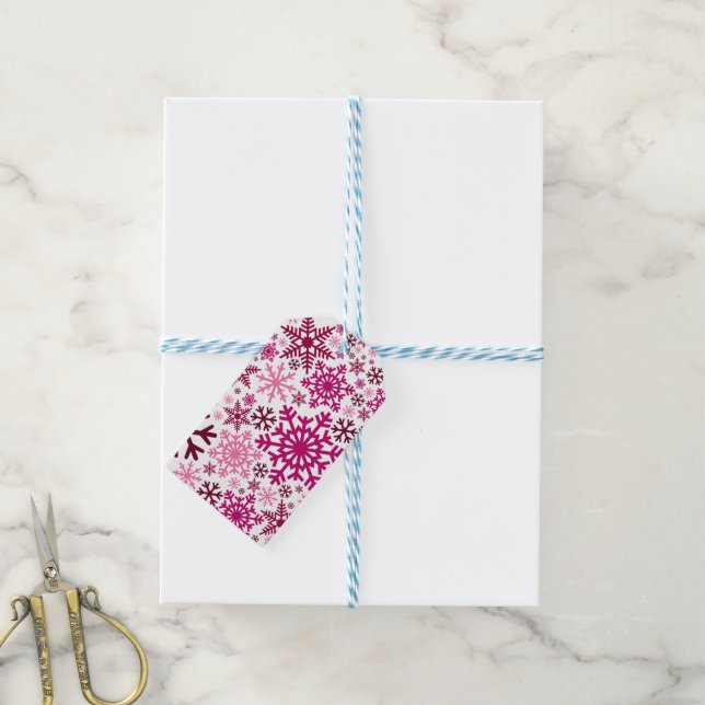 Étiquettes-cadeau Joyeux Noël hiver Motif de flocon de neige (Avec de laficelle)