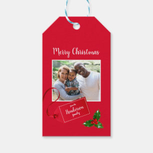 Étiquettes-cadeau Joyeux Noël Holly Sprig - Photo personnalisée -