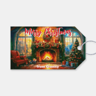 Étiquettes-cadeau Joyeux Noël intérieur chaleureux décor de Noël