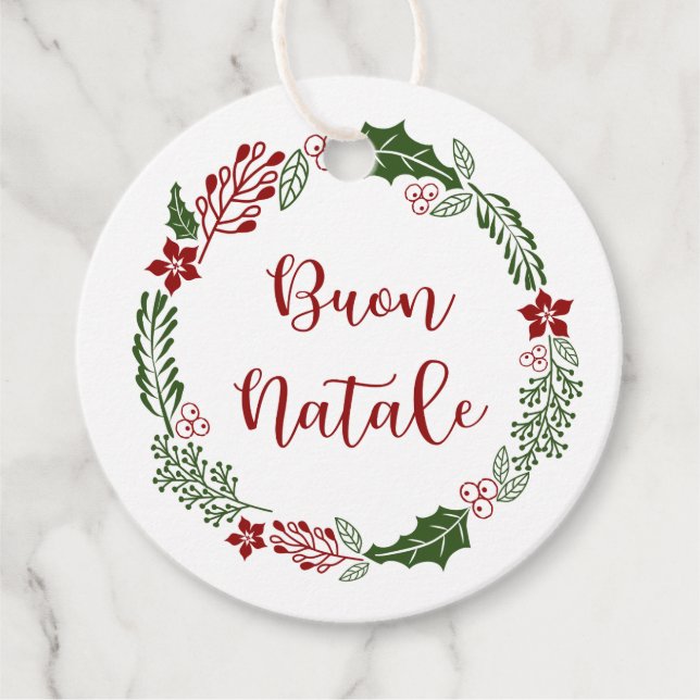 Étiquettes Cadeau Joyeux Noël Italien, Bouon Natale, Custom (Devant)