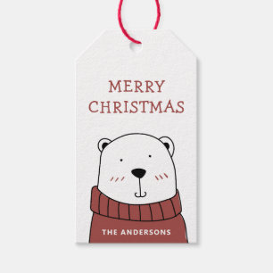 Étiquettes-cadeau Joyeux Noël. Joli ours polaire hivernal
