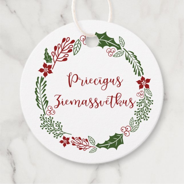 Étiquettes Cadeau Joyeux Noël letton, personnalisé (Devant)