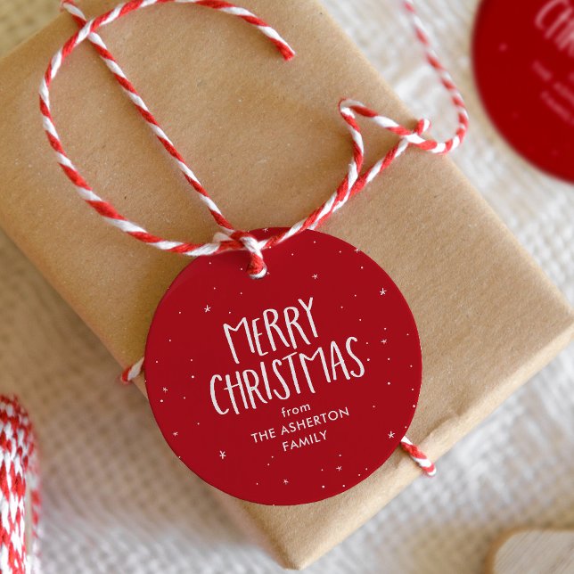 Étiquettes Cadeau Joyeux Noël mignon étoiles rouges simples points (Créateur téléchargé)