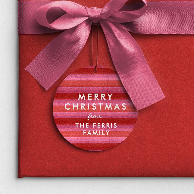 Étiquettes Cadeau Joyeux Noël mignon rouge rose rayé cadeau de vacan (Créateur téléchargé)