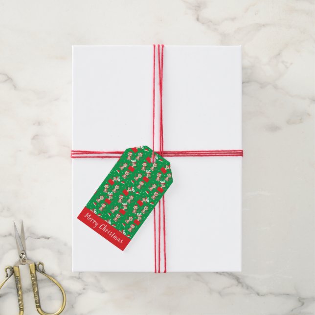 Étiquettes-cadeau Joyeux Noël mignon singe Motif de Santa Hat (Avec de la ficelle)
