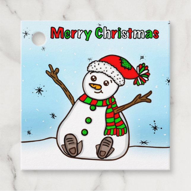 Étiquettes Cadeau Joyeux Noël mignon Snowman (Devant)