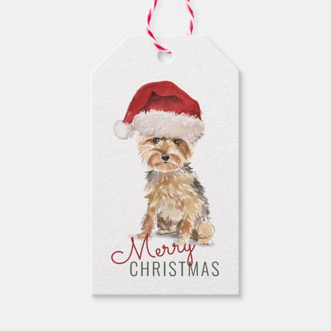 Étiquettes-cadeau Joyeux Noël mignonne Yorkshire Terrier Custom (Devant)