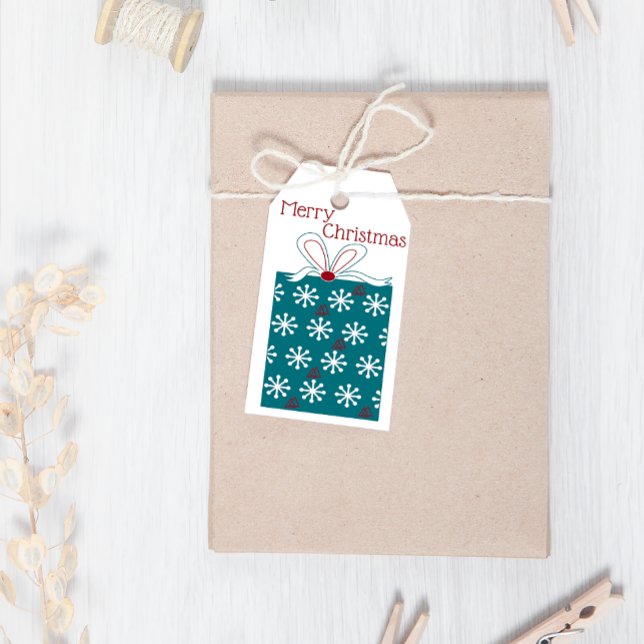 Étiquettes-cadeau Joyeux Noël moderne amusant Rouge Bleu cadeau Noël (Créateur téléchargé)