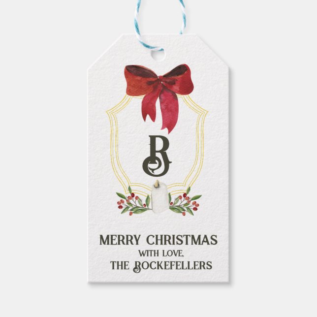 Étiquettes-cadeau Joyeux Noël Monogram Crest Holidays (Devant)