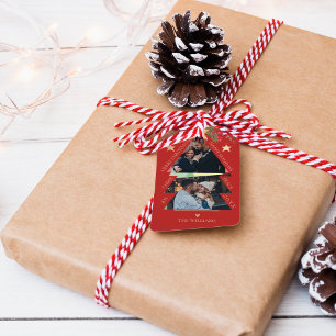 Étiquettes-cadeau Joyeux Noël Multi Photo Tree Red Holiday