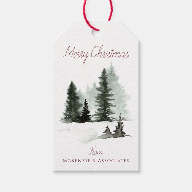 Étiquettes-cadeau Joyeux Noël neige arbres de Noël (Devant)